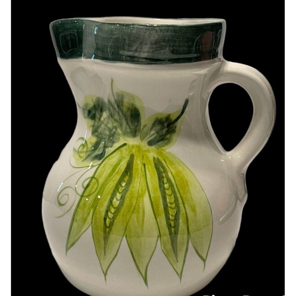 Vtg 97 Laurie Gates pitcher Green Peas Veggie ceramic Vase Container Farm